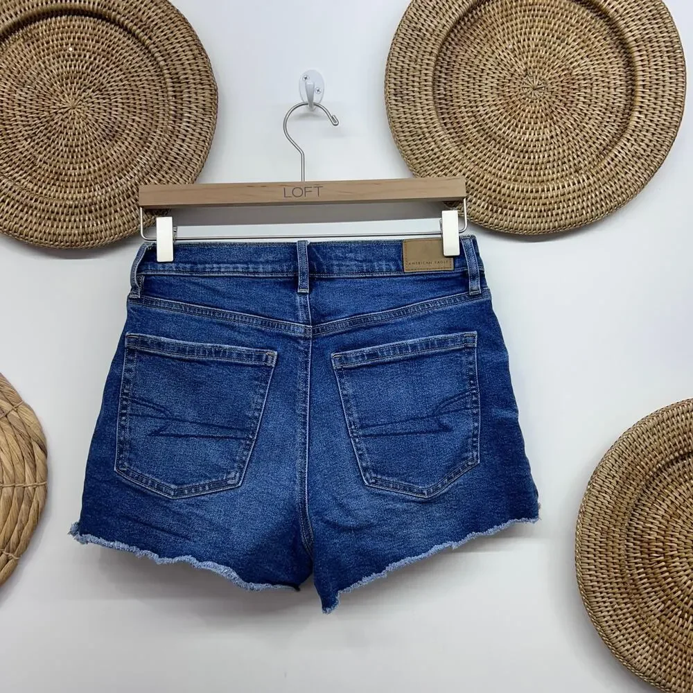 AE American Eagle Relaxed Short 4 Denim Jean Shorts Raw Edge Summer